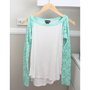 Wet Seal - Green Lace Sleeve Top